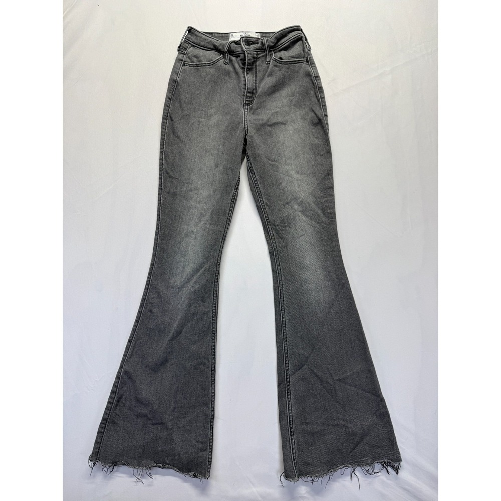 Hollister Curvy High Rise Vintage Flare Jeans Womens 25/30 Gray Denim Frayed Hem